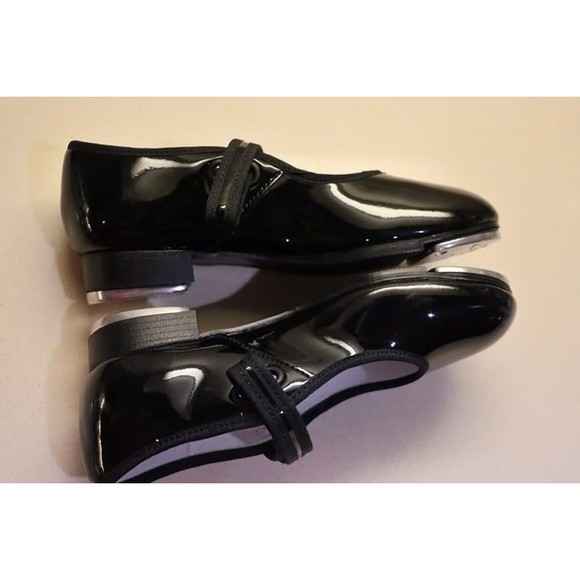 capezio teletone size 2w tap shoes little girls wide black maryjane 3800 dance - Picture 2 of 9